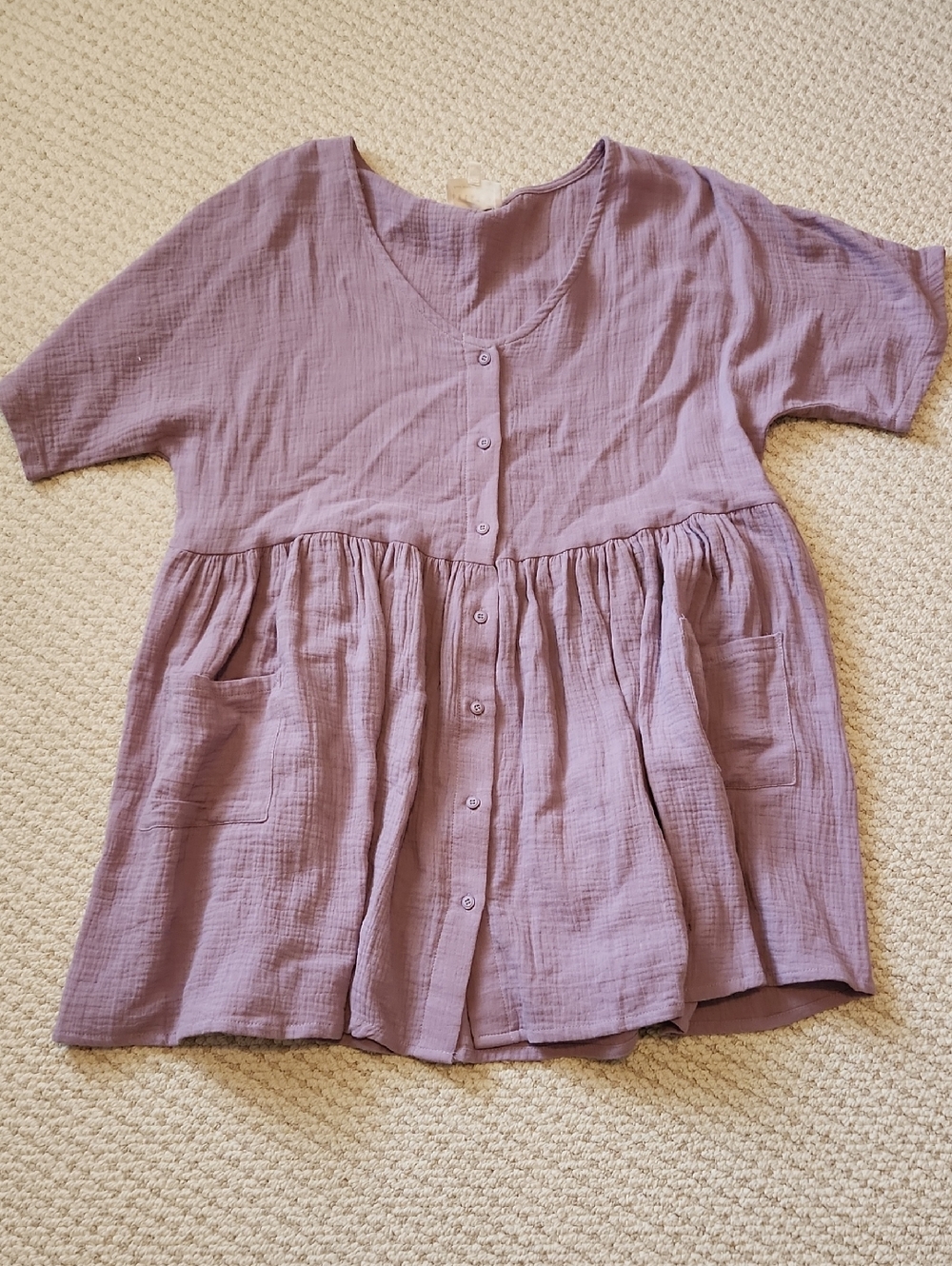 Women's Lavender Button-Front Mini Dress with Pockets
